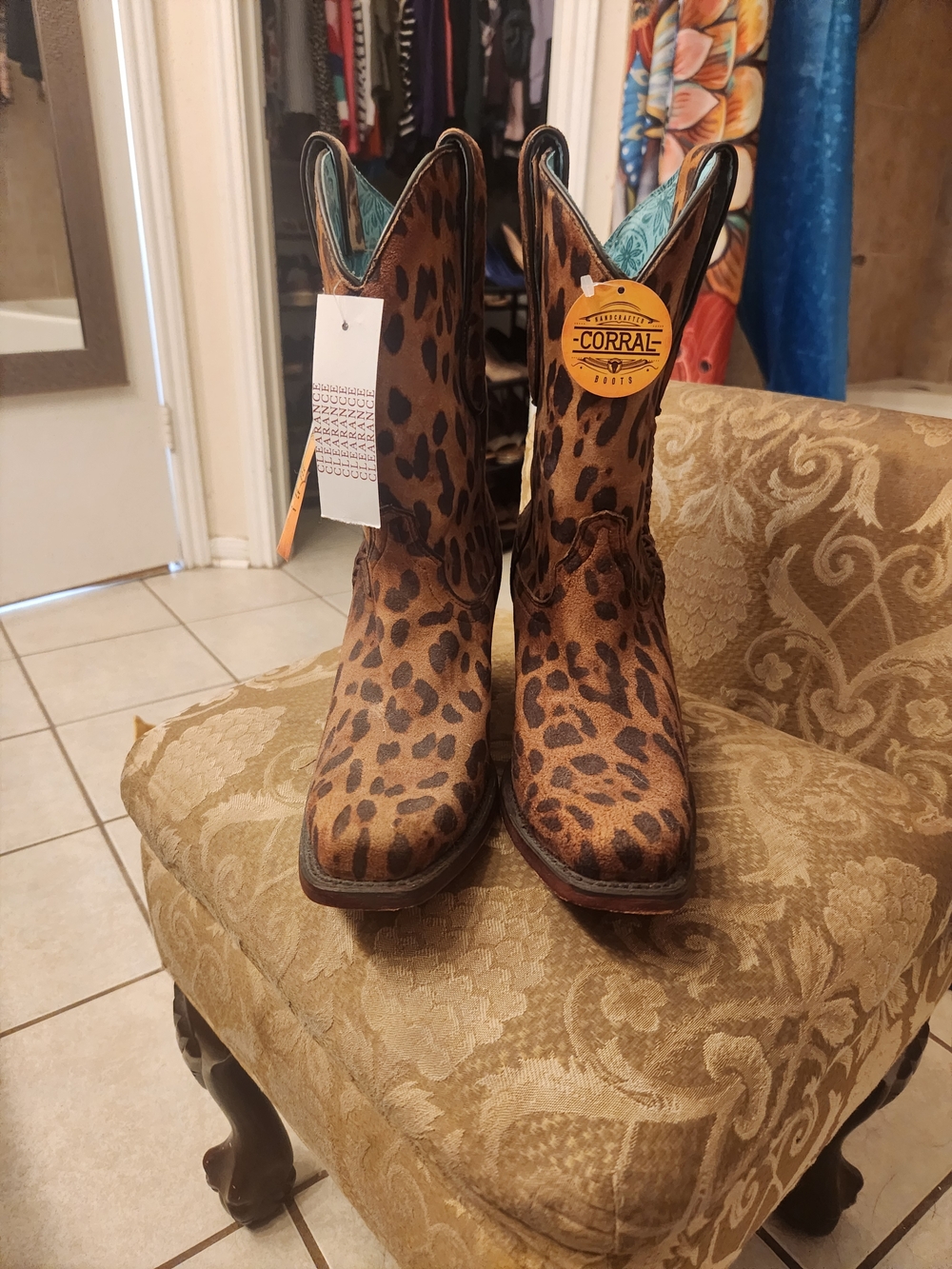 Corral Leopard Print Cowboy Boots - Brown